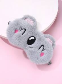 1pc Cute Elastic Soft Sleep Eye Mask For Girls, With Embroidered Black Eyes And Mouth, Made Of Polyester Short Plush In Light Gray, Suitable For Daily Resting