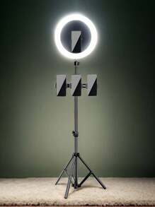 10" Ring Light With 43" Extendable Tripod Stand, 4 Mobile Phone Locator Clips LED Circle Lights With Phone Holder For LiveStream/Makeup/Video/ Compatible With All Phones - Black - View 1