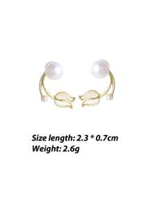 一对别致的郁金香花形仿珍珠耳钉，优雅女士款。情人节配饰 - 金色 - 查看 7