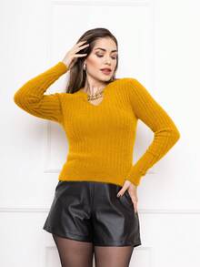 Women Knit Tops - 芥末黃 - 查看 1