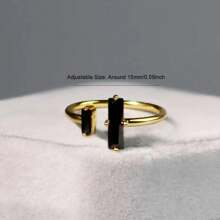 Anillo de obsidiana negra, Anillo abierto de doble barra de obsidiana, Anillo de Reiki de curación y fuerza, Anillo minimalista de estilo vintage delicado, Joyería dorada de fiesta diaria con declaraciones y regalos