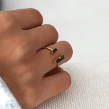 Anillo de obsidiana negra, Anillo abierto de doble barra de obsidiana, Anillo de Reiki de curación y fuerza, Anillo minimalista de estilo vintage delicado, Joyería dorada de fiesta diaria con declaraciones y regalos