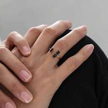 Anillo de obsidiana negra, Anillo abierto de doble barra de obsidiana, Anillo de Reiki de curación y fuerza, Anillo minimalista de estilo vintage delicado, Joyería dorada de fiesta diaria con declaraciones y regalos