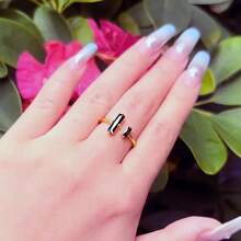 Anillo de obsidiana negra, Anillo abierto de doble barra de obsidiana, Anillo de Reiki de curación y fuerza, Anillo minimalista de estilo vintage delicado, Joyería dorada de fiesta diaria con declaraciones y regalos
