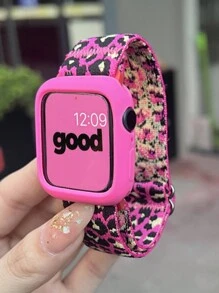 1入組男女皆適用的印花尼龍帶，帶有可調節扣配合 Apple Watch 手錶配帶大小 38mm/40mm/41mm/42mm/44mm/45mm/49mm 兼容 Apple Watch 系列 Ultra/SE/9/8/7/6/5/4/3/2/1，紅玫瑰色 Apple Watch 帶 - 玫紅豹紋 - 查看 2