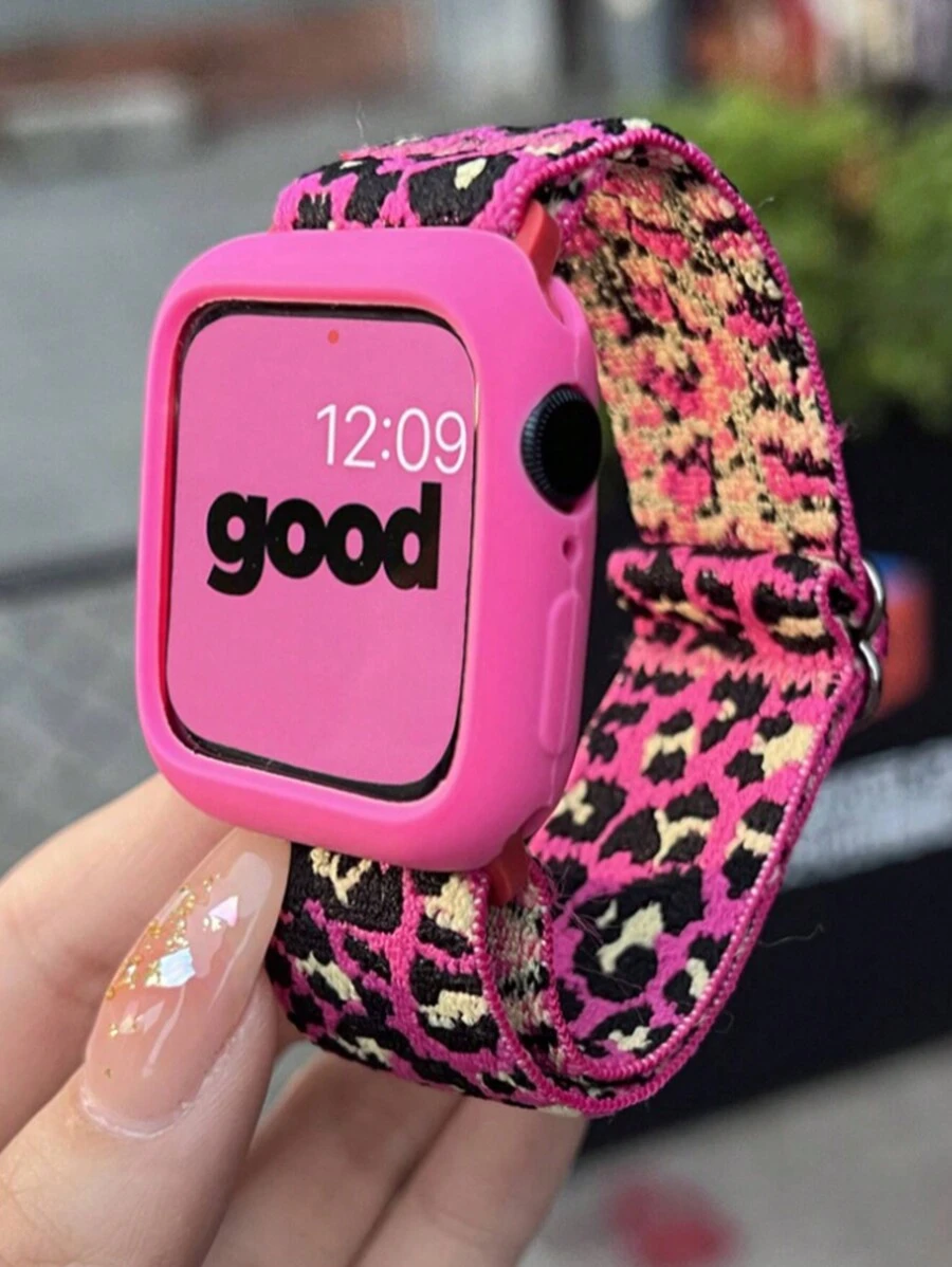 1入組男女皆適用的印花尼龍帶,帶有可調節扣配合 Apple Watch 手錶配帶大小 38mm/40mm/41mm/42mm/44mm/45mm/49mm 兼容 Apple Watch 系列 Ultra/SE/9/8/7/6/5/4/3/2/1,紅玫瑰色 Apple Watch 帶 - 玫紅豹紋 - 查看 1