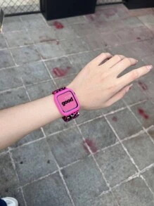 1入組男女皆適用的印花尼龍帶，帶有可調節扣配合 Apple Watch 手錶配帶大小 38mm/40mm/41mm/42mm/44mm/45mm/49mm 兼容 Apple Watch 系列 Ultra/SE/9/8/7/6/5/4/3/2/1，紅玫瑰色 Apple Watch 帶 - 玫紅豹紋 - 查看 5