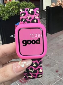 1入組男女皆適用的印花尼龍帶，帶有可調節扣配合 Apple Watch 手錶配帶大小 38mm/40mm/41mm/42mm/44mm/45mm/49mm 兼容 Apple Watch 系列 Ultra/SE/9/8/7/6/5/4/3/2/1，紅玫瑰色 Apple Watch 帶 - 玫紅豹紋 - 查看 3