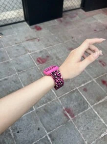 1入組男女皆適用的印花尼龍帶，帶有可調節扣配合 Apple Watch 手錶配帶大小 38mm/40mm/41mm/42mm/44mm/45mm/49mm 兼容 Apple Watch 系列 Ultra/SE/9/8/7/6/5/4/3/2/1，紅玫瑰色 Apple Watch 帶 - 玫紅豹紋 - 查看 4