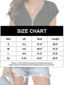 Women's Casual Zipper V Neck Short Sleeve Tunic Tops Loose Fitting Summer Dressy T Shirts Blouse Basic Tee - màu đen - Xem 3