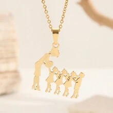 Un collar colgante de acero inoxidable chapado en oro como regalo del Día de la Madre para mamá - Dorado - Ver 9