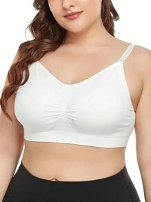 Sujetador de lactancia sin cables de doble capa sin costuras para mujeres con talla grande, con botones frontales abiertos y almohadillas transpirables y desmontables para la lactancia postparto.