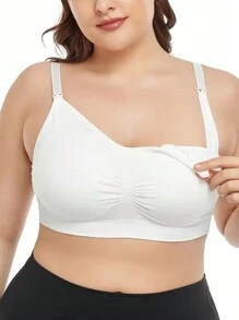 Sujetador de lactancia sin cables de doble capa sin costuras para mujeres con talla grande, con botones frontales abiertos y almohadillas transpirables y desmontables para la lactancia postparto.