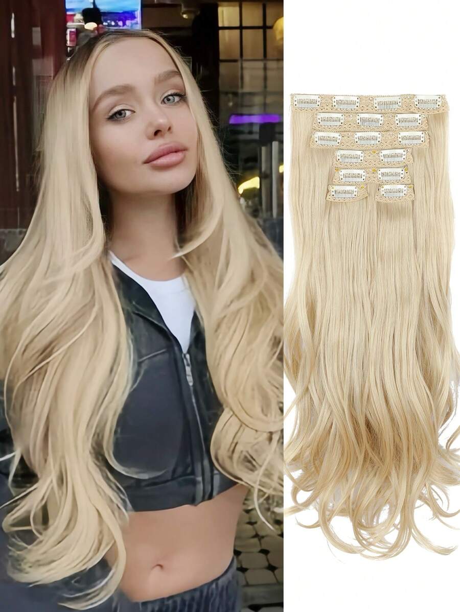 Clip In Hair Extension, 7PCS Hair Extension Naturally Curly  Layered Hair Extensions Synthetic Fiber Hair Extension  Upgrade Soft Lace Weft Lightweight Hair Extensions For Women(Blonde)