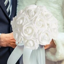 Artificial Rose Flowers, 25pcs Foam Glitter Roses Glitter Foam Rose Foam Rose For DIY Wedding Bridal Bouquet Home Party Baby Shower Decoration Outdoor Decor - 白色 - 查看 2