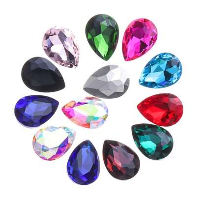 40pcs 1.0cm/0.39inch And 1.4cm/0.55inch Teardrop Colored Rhinestone Transparent Glass Diamond Shaped Silver-Plated DIY Rhinestone Accessory For DIY Nail Art, Clothing, Shoes And Jewelry Making.