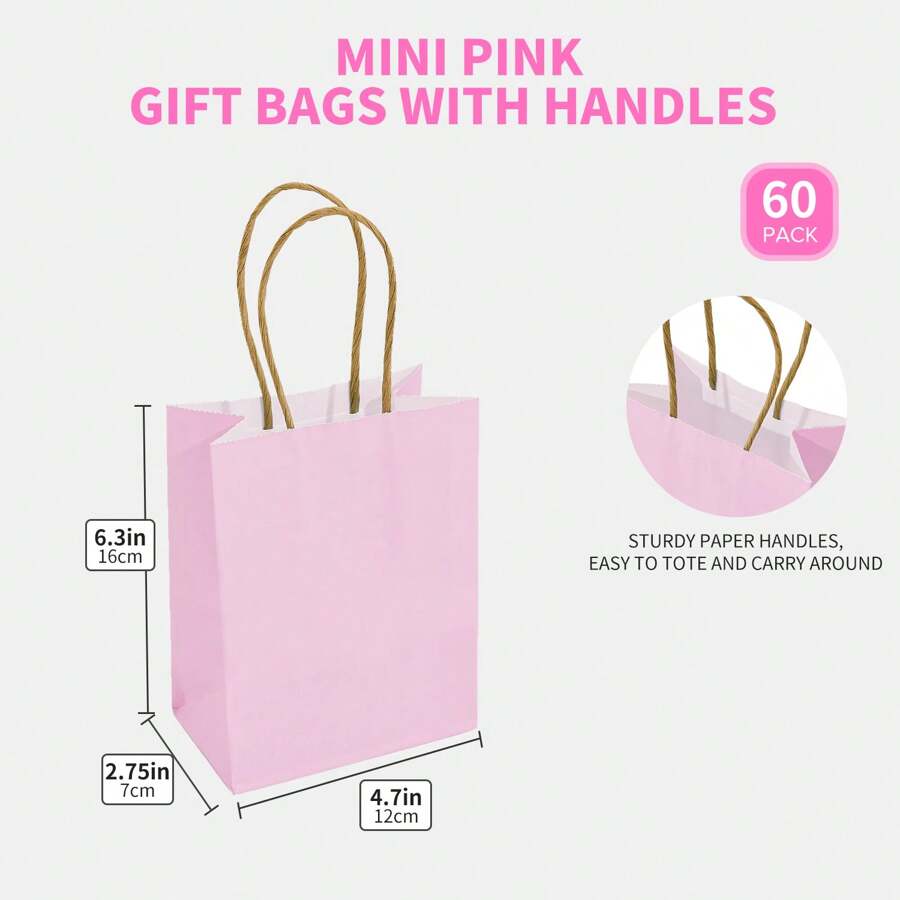60 Pack Mini Small Pink Paper Gift Bags With Handles Bulk 6 3x4 7x2 75 60 Pack Mini Small Pink Paper Gift Bags With Handles Bulk 6 3x4 7x2 75