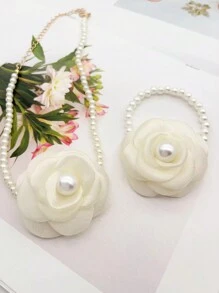 1 套女士项链和手链首饰，配有欧根纱花和人造珍珠，适合派对 - 花套裝 - 查看 2