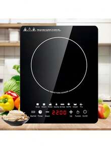 Parrilla de Induccion Magnetica Eléctrica, Estufa de Inducción Eléctrica Control Tactil, 2100W, Cocina de Inducción Portatil con 8 Programas Automáticos y Temporizador, Ahorro de Energia,Cocina de inducción doméstica inteligente (alta potencia de 2100 W) según pantalla LCD inteligente, estándar estadounidense de 110 V - Negro - Ver 6