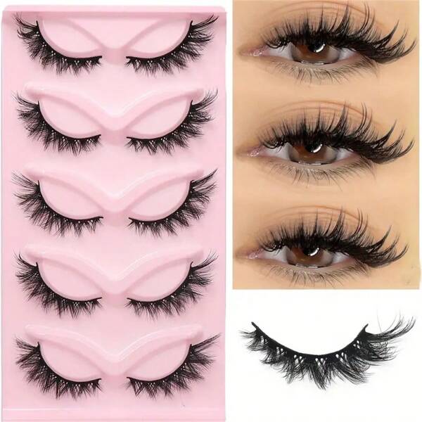 5 Pairs Of Cartoon Fox Eye False Eyelashes - 3D Delicate Faux Mink Cat Eye Eyelash Strips, Create A Natural Cat Eye Look