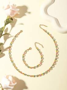 Mehrere Stücke ins-Stil Titanstahl Emaille Tropföl farbenfrohe Premium Halskette, individualistischer minimalistischer Hip-Hop-Schlüsselbein-Ketten-Set