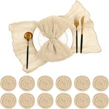 6/12/18/24pcs Sage Green 20x20 Inch Balinese Muslin Napkins, Crinkle Texture Cloth Napkins, Multi-Color Options, Great For Weddings, Parties, Daily Use, Dinner Table Decor - Beige - View 12