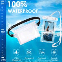 2 个装防水手机袋，通用防水手机袋，带可调节腰带的手机袋，防水腰包屏幕可触摸干燥袋，适用于游泳、划船、海滩钓鱼 - 白色 - 查看 5