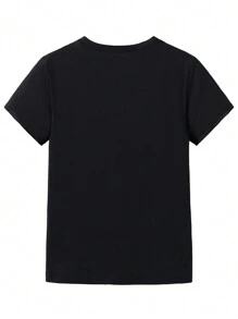 Tween Boy Mùa hè Cổ tròn Tay ngắn Thời trang Đơn giản Vui nhộn Slogan In Tee - màu đen - Xem 2