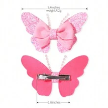 bilicaca 2pcs Shiny Beaded Fashionable Cute Bow Hair Clip - Baby Pink - View 4