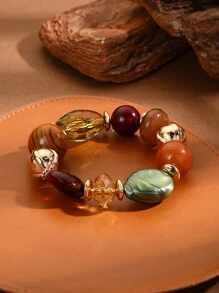 1入組波西米亞風格樹脂和木串珠手鏈
