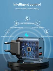 Bộ đổi nguồn USB C, Khối sạc nhanh 20W 2 cổng PD&QC 3.0 Type C, Tương thích với Iphone 15 14 13 12 11 Pro Max/XS/XR/X, SE, Tương thích với Ipad, 8 7 Plus, Tương thích với Samsung Galaxy S21 S20 S10 Plus, Dành cho Pixel 7 6 5 và các thiết bị Android khác, Tương thích với Bộ sạc điện thoại di động Apple IPhone 12 Mini PD Đầu sạc, Đầu sạc nhanh PD20W của Mỹ và Châu Âu - màu đen - Xem 2