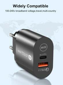 Bộ đổi nguồn USB C, Khối sạc nhanh 20W 2 cổng PD&QC 3.0 Type C, Tương thích với Iphone 15 14 13 12 11 Pro Max/XS/XR/X, SE, Tương thích với Ipad, 8 7 Plus, Tương thích với Samsung Galaxy S21 S20 S10 Plus, Dành cho Pixel 7 6 5 và các thiết bị Android khác, Tương thích với Bộ sạc điện thoại di động Apple IPhone 12 Mini PD Đầu sạc, Đầu sạc nhanh PD20W của Mỹ và Châu Âu - màu đen - Xem 3