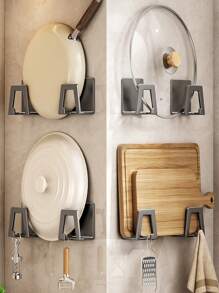 Estantería de almacenamiento de esponja de tubo de acero inoxidable sin perforación para cocina - Organizador de tapa de olla multifuncional con bola de alambre de acero y gancho de cepillo de olla - 1 pieza