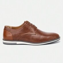 Men's Business Casual Shoes, Color Block Design, Vintage Derby Shoes, KD4163, White Stitching