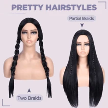 28inch Synthetic Wig Long Straight Hair Black Wig Women's Natural Straight Hair Product Wig Middle Part Synthetic Long Black Wigs