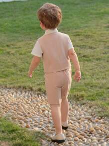 Young Boy 4-Piece Set Formal Vest Short-Sleeve Shirt Pants Bow Tie Suit Summer - Pink - View 4