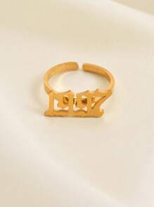 1 Pc Fashion Style Women Stainless Steel Year Of Birth Open Ring Suitable For Parties And Gifts - Yellow Gold - View 6