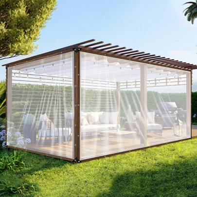 1pc Waterproof Clear Tarp With Grommets, Transparent Tarpaulins Cover For Patio Enclosures Plants Gardens Chicken Coops Outdoor