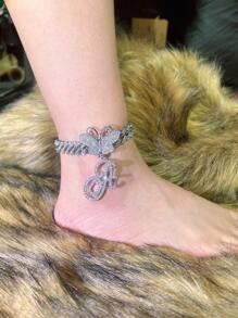 13 毫米银色链式脚链，女式草书吊坠，迈阿密链式脚链，女式嘻哈冰雪字母链式脚链详细图片按字母顺序排列在末尾 - 銀色 - 查看 3