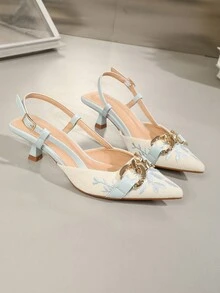 女鞋欧美风时尚尖头鞋镂空女绣花高跟鞋2024性感低帮细高跟露跟鞋女高跟鞋 - 青碧色 - 查看 7