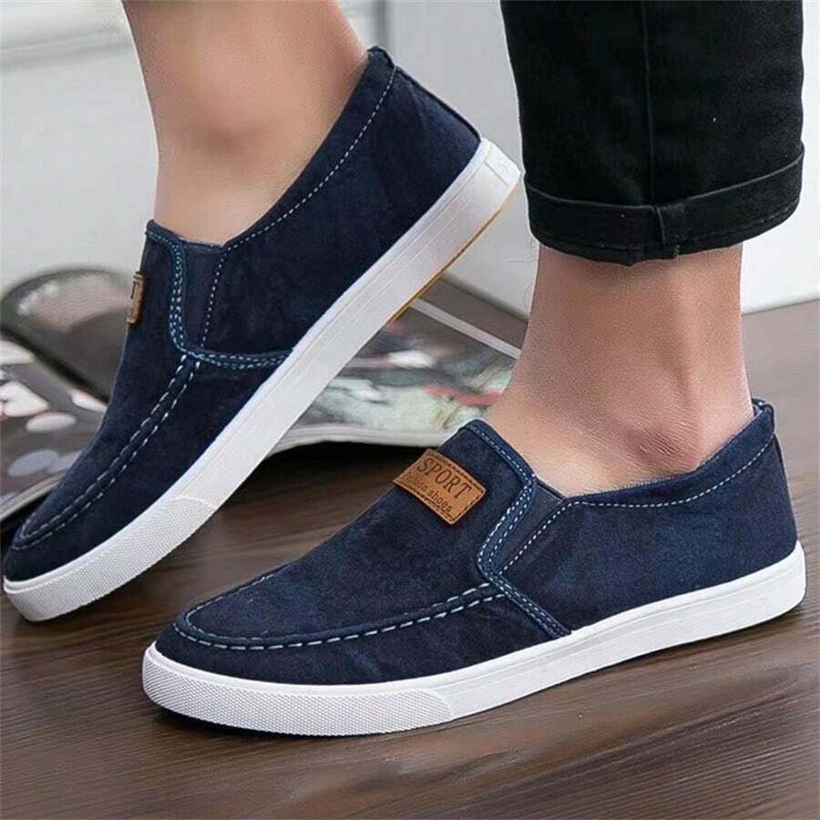 Men's Slip-On Canvas Shoes, New Style Casual And Athletic Shoes, Flat And Comfortable Breathable Sneakers - Blue - View 1