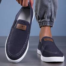 Men's Slip-On Canvas Shoes, New Style Casual And Athletic Shoes, Flat And Comfortable Breathable Sneakers - Blue - View 3