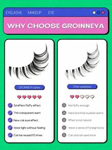 GROINNEYA Cat Eye Eyelashes 5 Pairs Clear Band False Eyelashes Fox Eye Lashes Faux Mink Lashes Natural Look Eyelashes Lash Extension Makeup (BX01) Strip Lashes,Lashes,Eyelashes,Fake Lashes - Black - View 7