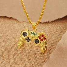 1pc Fashionable Stainless Steel Pendant Necklace With Gemstone Inlaid Game Controller Shape Pendant, A Must-Have Item For Gamers, Suitable For Both Men And Women; A Great Choice Of Gift For Friends On Special Occasions Such As Valentine's Day, Birthdays, Or Roommates Gifts.,Mom,Mother,Mother's Day,Gift