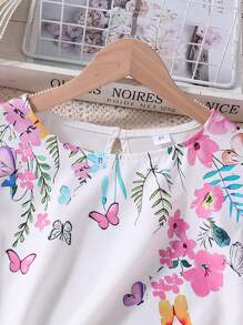 Ensemble de 2 pièces pour filles préadolescentes : T-shirt à manches courtes imprimé motif floral et shorts de sport