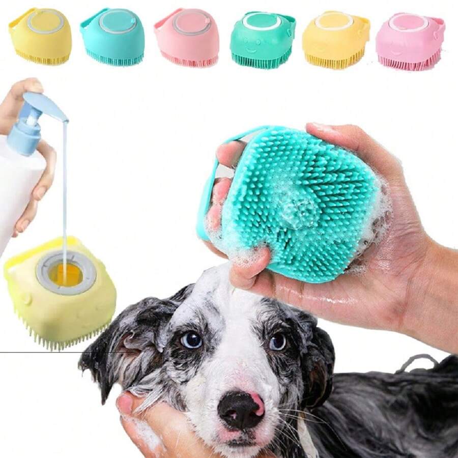 Soft Silicone Massage Pet Grooming Brush, Bathing Brush, Cleaning Tool Comb, Cat Dog Cleaning & Grooming Supplies, Pet Accessories, Shampoo Massage Brush, Puppy Kitten Massage Comb, Grooming Bathing Brush, Soft Bristle Dog Brush - Multicolor - View 1