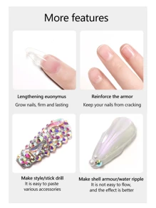 100g/Bottle Painless Light-Cured Extension Gel, Fast Extension, Multi-Functional 3-In-1 Leveling Gel And Rhinestone Glue, Large Capacity, Designed For Nail Salons, Used For Nail Decoration, Compatible With 3D Rhinestones And Flower Decorations - Clear - View 8