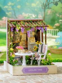 Maison de thé de l'après-midi DIY avec housse anti-poussière, ensemble de jouets de blocs de construction de modèles 3D faits à la main, décoration de chambre à coucher avec meubles, puzzle artisanal en bois, décoration de chambre cadeau d'anniversaire