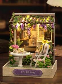 Maison de thé de l'après-midi DIY avec housse anti-poussière, ensemble de jouets de blocs de construction de modèles 3D faits à la main, décoration de chambre à coucher avec meubles, puzzle artisanal en bois, décoration de chambre cadeau d'anniversaire