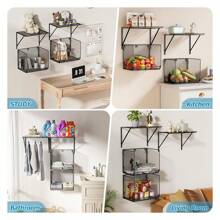 2 Pack Laundry Room Shelves Organization And Storage,Wall Mounted Clothes Drying Rack With Wire Mesh Basket Over Washer And Dryer,Large Capacity Floating Wall Shelf For Bathroom,Kitchen,Storeroom
